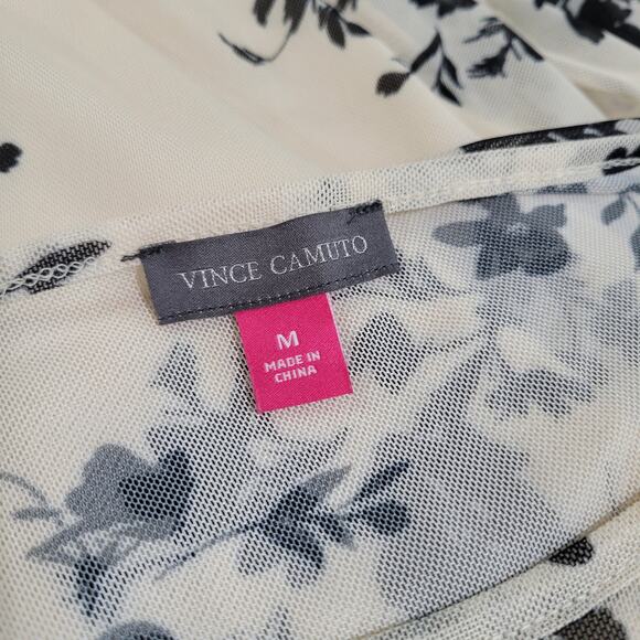 Vince Camuto Floral Printed Long Sleeve Midi Dress Cream Black NWT Size Medium - Picture 8 of 9